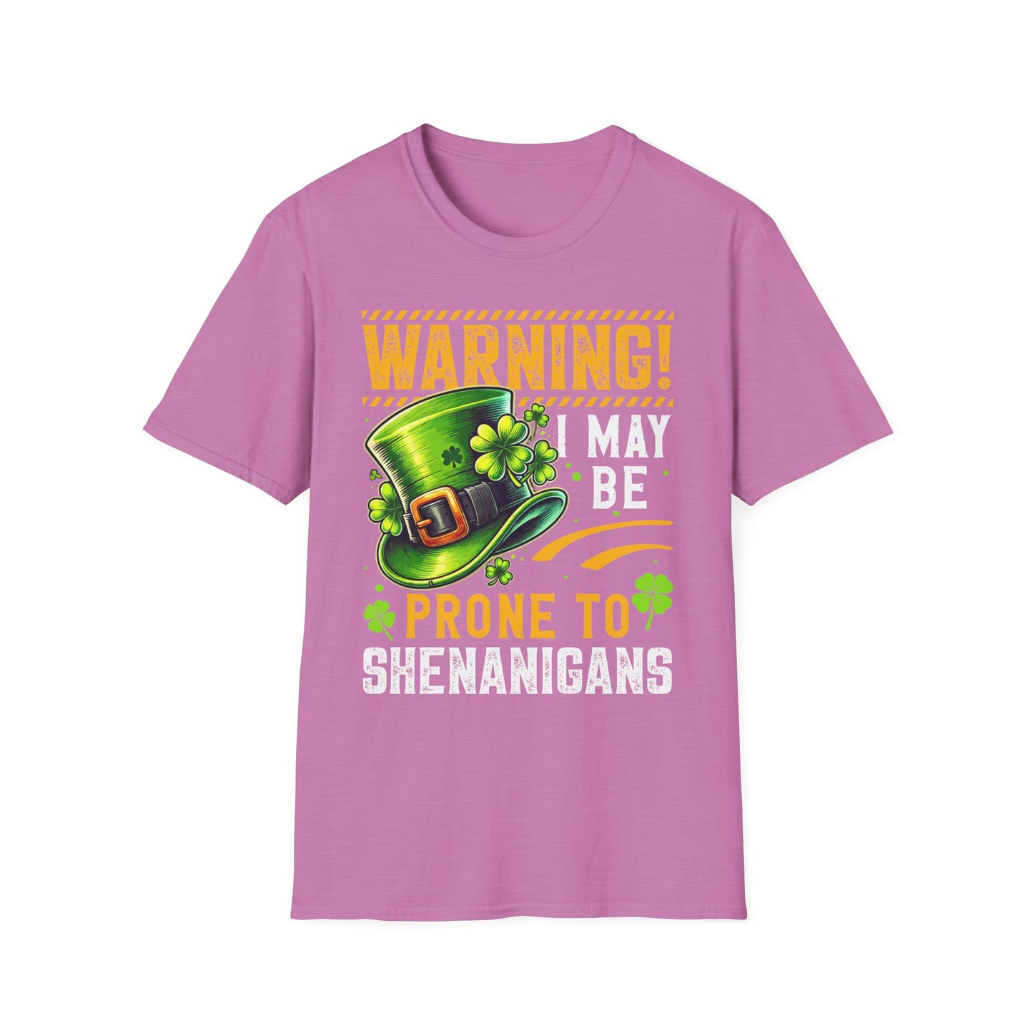 Warning! Prone to Shenanigans Unisex Softstyle T-Shirt - Fun St. Patrick's Day Tee