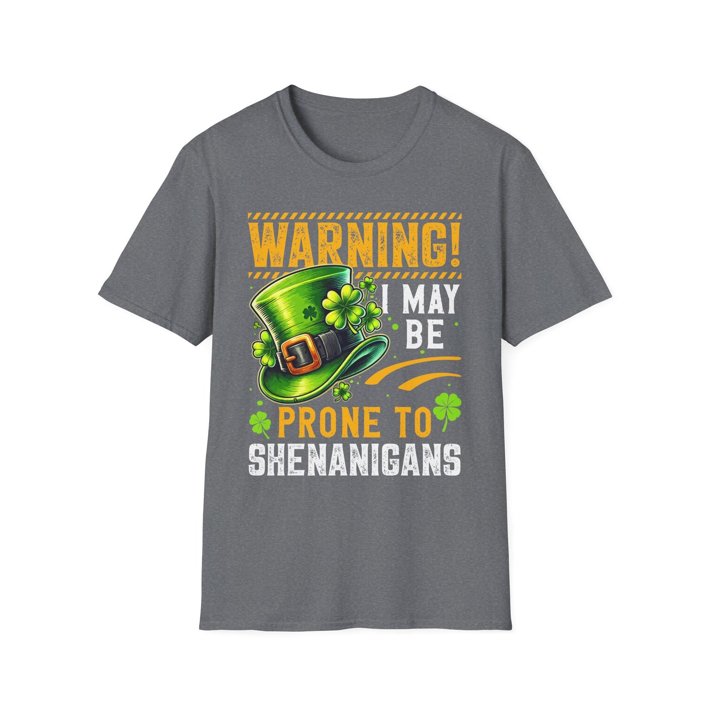 Warning! Prone to Shenanigans Unisex Softstyle T-Shirt - Fun St. Patrick's Day Tee