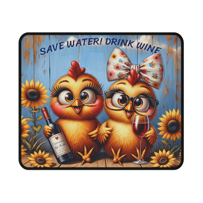 Mouse Pad - Funny Chickens with Wine