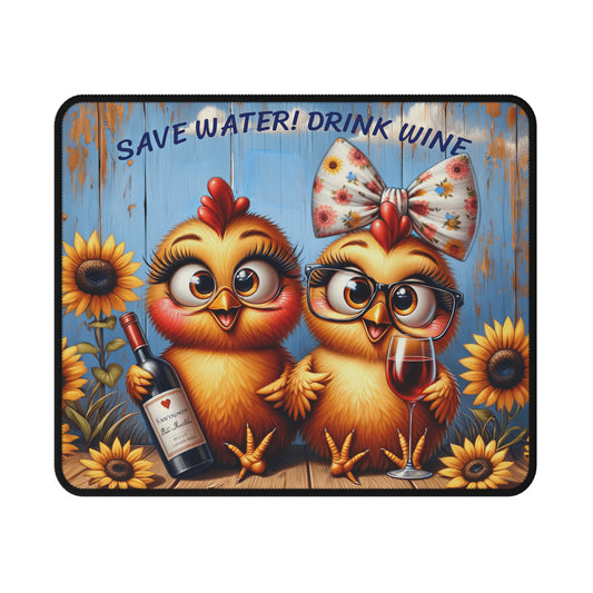 Mouse Pad - Funny Chickens with Wine