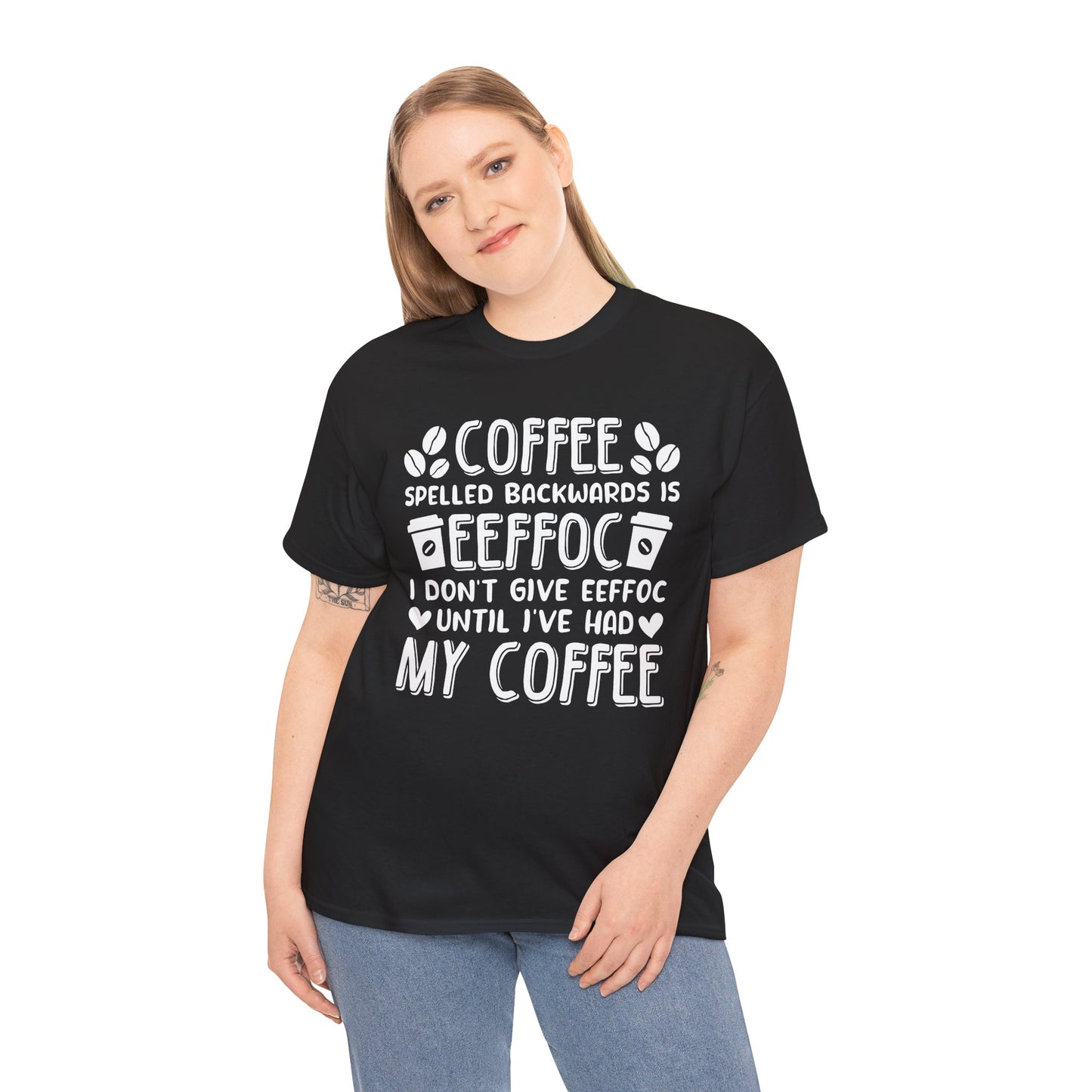 T-Shirt with EEFFOC Design -Coffee Spelled Backwards