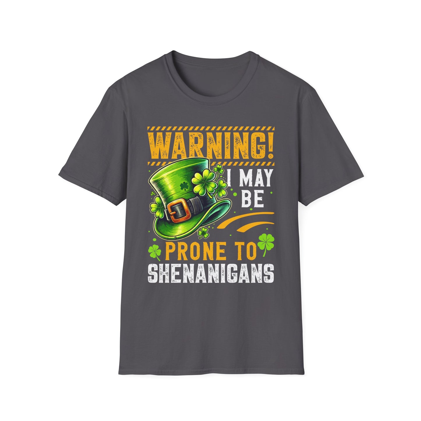 Warning! Prone to Shenanigans Unisex Softstyle T-Shirt - Fun St. Patrick's Day Tee