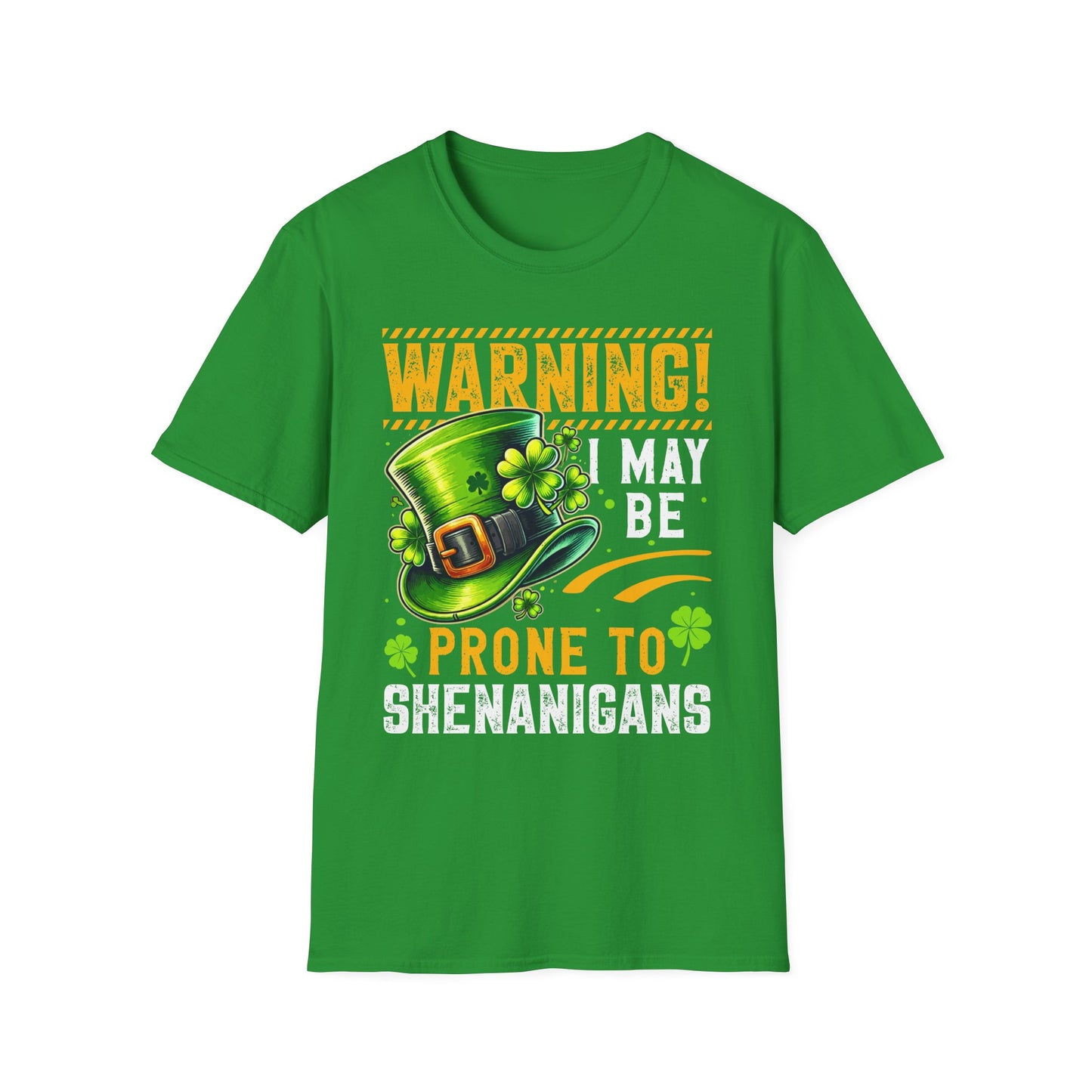 Warning! Prone to Shenanigans Unisex Softstyle T-Shirt - Fun St. Patrick's Day Tee