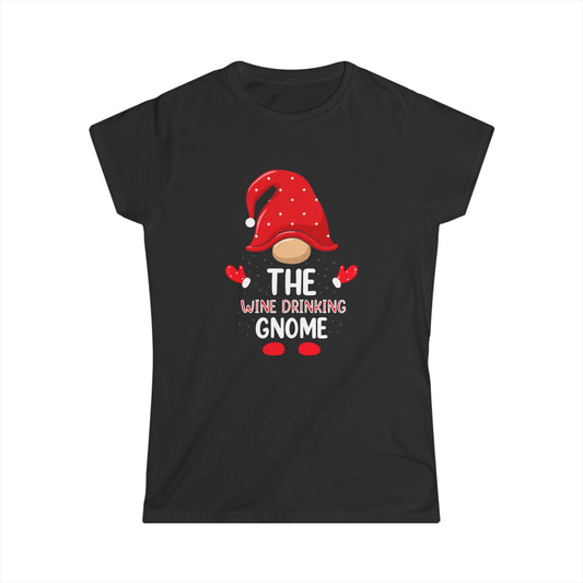 Wine Drinking Gnome Women's Tee, Funny Wine Lover Shirt, Cute Gnome T-Shirt, Women's Graphic Tee, Drinking Shirt for Her, Wine Gift