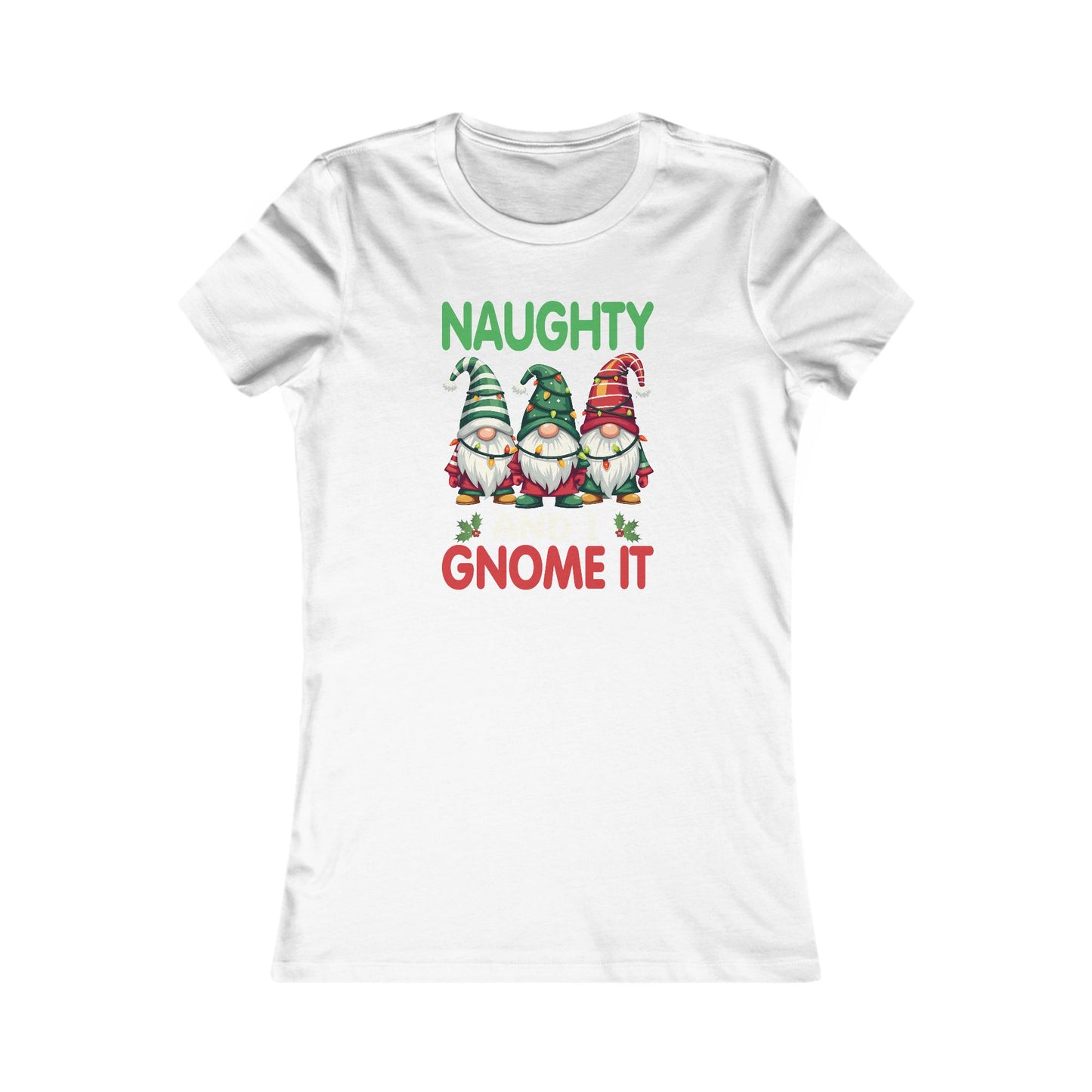 T-Shirt, Women's Naughty Gnome Graphic Tee, Humorous Gift for Her, Floral Gnome Top, Ladies' Casual Shirt, Cute