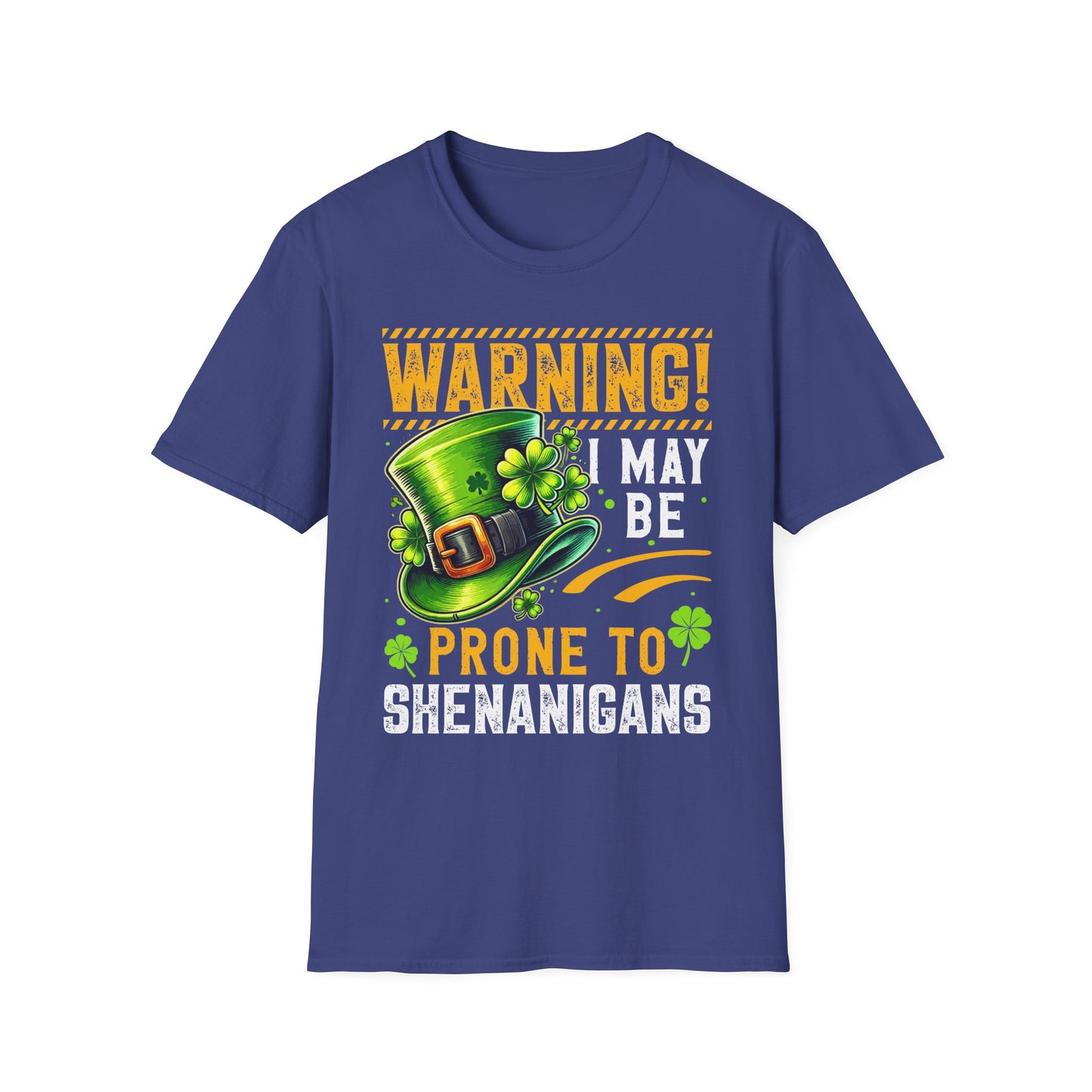 Warning! Prone to Shenanigans Unisex Softstyle T-Shirt - Fun St. Patrick's Day Tee