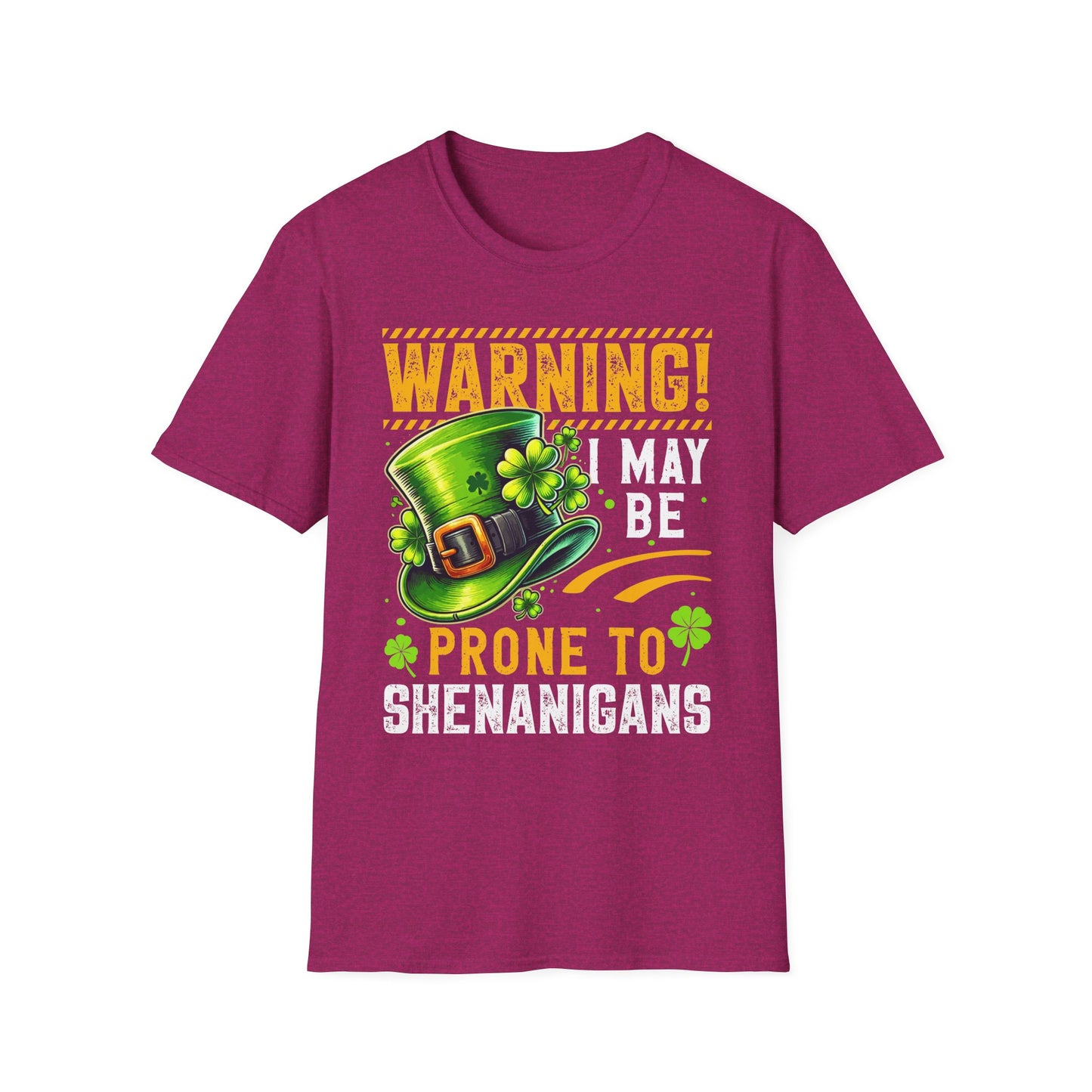 Warning! Prone to Shenanigans Unisex Softstyle T-Shirt - Fun St. Patrick's Day Tee