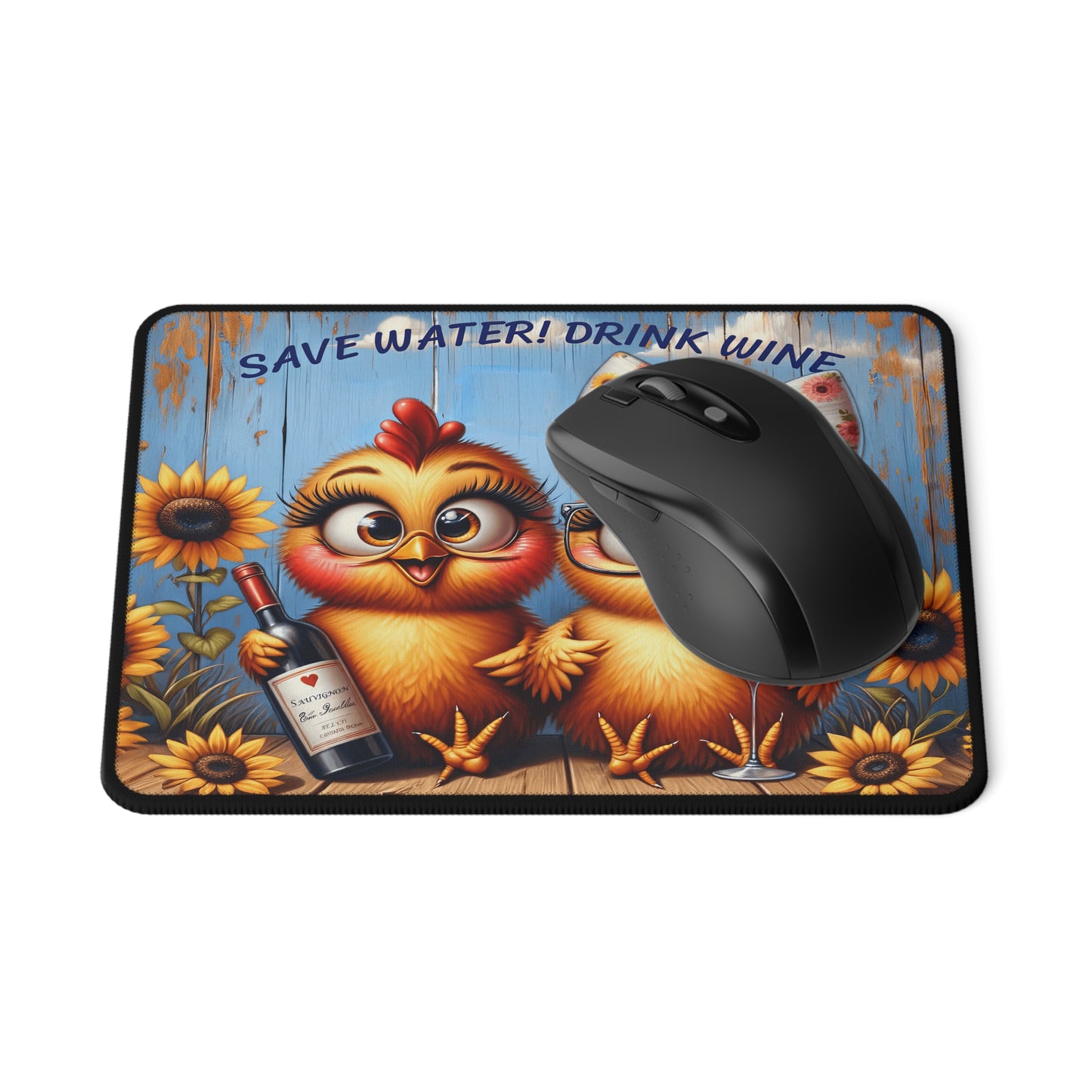 Mouse Pad - Funny Chickens with Wine